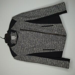 Halogen tweed jacket white & black blazer zip up women's size small